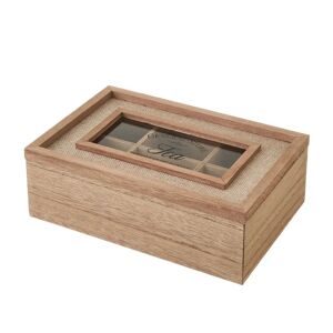 LOLAhome Caja infusiones de madera natural y cristal con 6 compartimentos de 24x16x7 cm