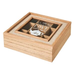 LOLAhome Caja de madera y cristal natural para té con 9 compartimentos de 24x24x8 cm