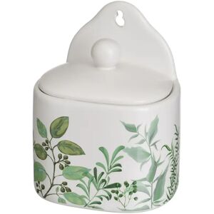 LOLAhome Salero con tapa de hojas de cerámica stoneware blanco y verde de 500 ml