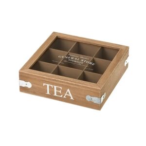 LOLAhome Caja de té de madera y cristal beige de 7x24x24 cm