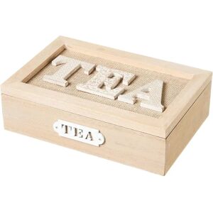 LOLAhome Caja de madera natural para té con 6 compartimentos de 24x16x7 cm