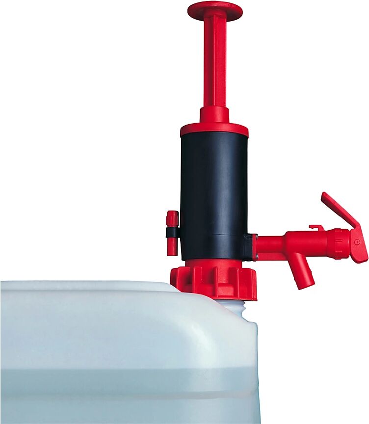 Jessberger Bomba manual dosificadora para bidones grandes y pequeños, para soluciones alcalinas, roja, 20 l/min