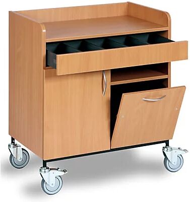 kaiserkraft Carrito para camareros, cajón para cubiertos, recipientes para residuos, 1 balda, decoración de roble de pantano