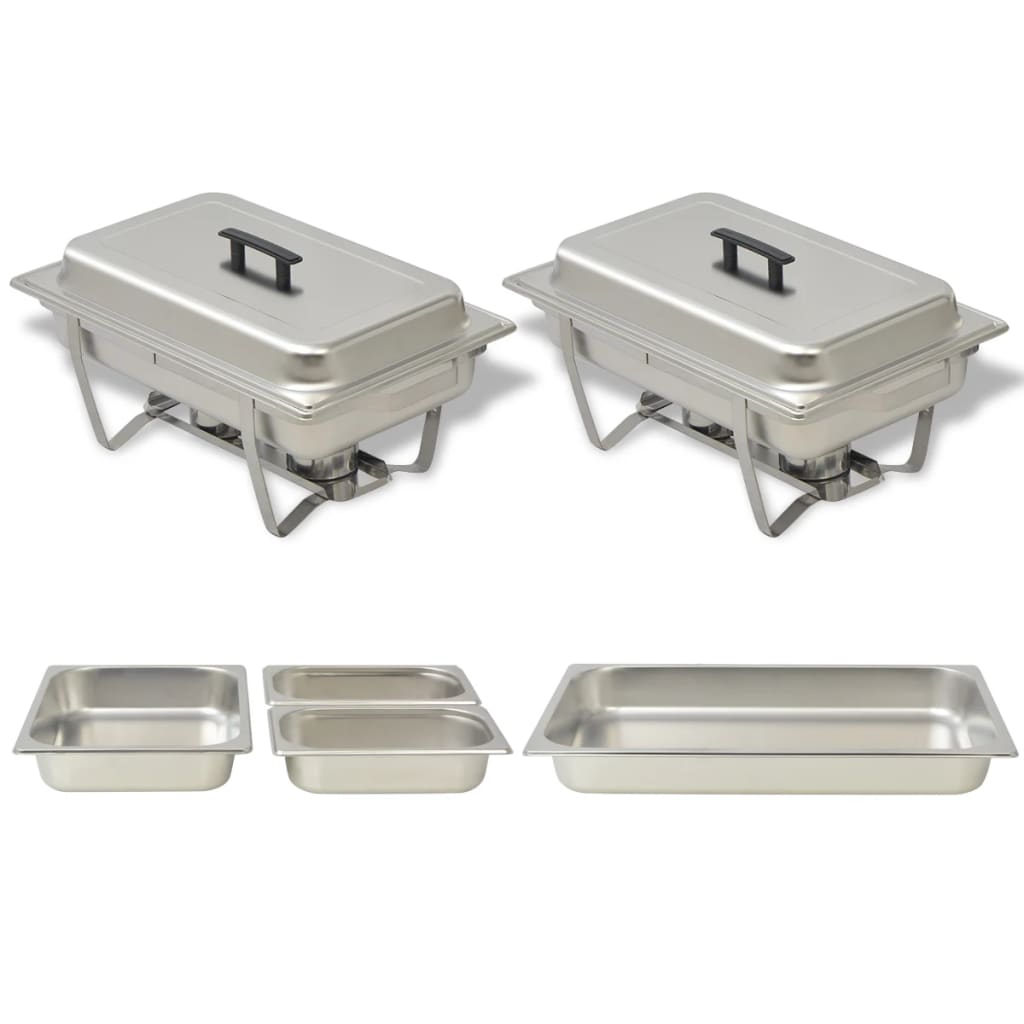 vidaXL Set calentador de comida para buffet 2 piezas acero inoxidable