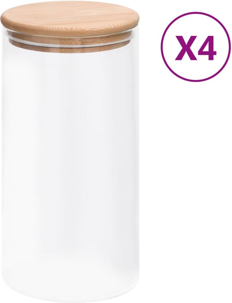 vidaXL Tarros de almacenaje con tapa de bambú 4 unidades 1200 ml