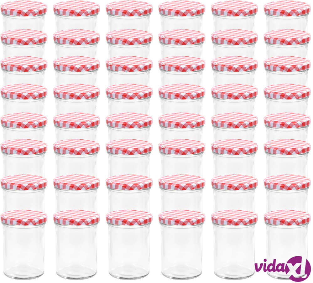 vidaXL Lasiset hillopurkit valkopunaisilla kansilla 48 kpl 400 ml