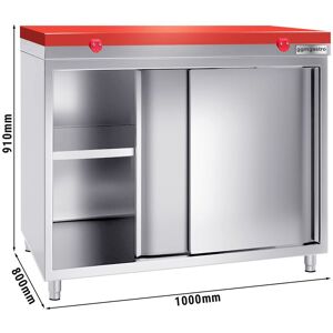 GGM Gastro - Armoire de travail en inox PREMIUM - 1000x800mm - avec porte coulissante sans rebord y compris plaque de decoupe Argent / Rouge