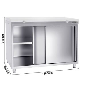 GGM Gastro - Armoire de travail en inox PREMIUM - 1200x800mm - avec porte coulissante sans rebord y compris plaque de decoupe Argent / Blanc