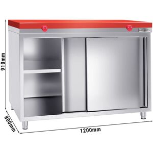 GGM Gastro - Armoire de travail en inox PREMIUM - 1200x800mm - avec porte coulissante sans rebord y compris plaque de decoupe Argent / Rouge