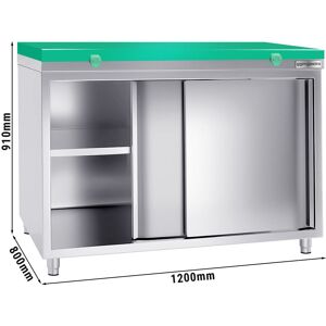 GGM Gastro - Armoire de travail en inox PREMIUM - 1200x800mm - avec porte coulissante sans rebord y compris plaque de decoupe Argent / Vert