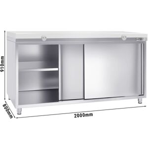 GGM Gastro - Armoire de travail en inox PREMIUM - 2000x800mm - avec porte coulissante sans rebord y compris plaque de decoupe Argent / Blanc