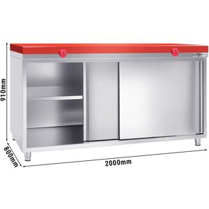 GGM Gastro - Armoire de travail en inox PREMIUM - 2000x800mm - avec porte coulissante sans rebord y compris plaque de decoupe Argent / Rouge