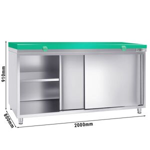 GGM Gastro - Armoire de travail en inox PREMIUM - 2000x800mm - avec porte coulissante sans rebord y compris plaque de decoupe Argent / Vert