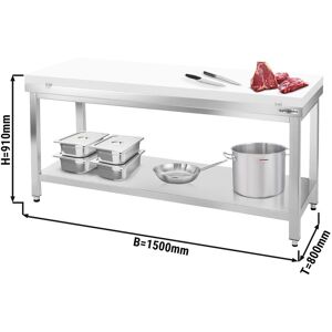 GGM Gastro - Table de travail en inox PREMIUM - 1500x800mm - avec fond de base sans rebord y compris plaque de decoupe Blanc