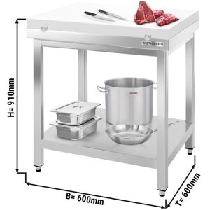 GGM Gastro - Table de travail en acier inoxydable PREMIUM avec fond de base sans rebord, y compris plaque de decoupe 600x600mm Blanc