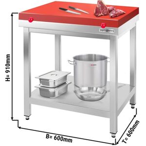 GGM Gastro - Table de travail en acier inoxydable PREMIUM avec fond de base sans rebord, y compris plaque de decoupe 600x600mm Rouge