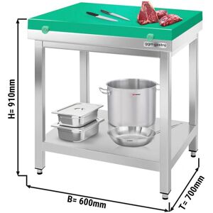 GGM Gastro - Table de travail inox PREMIUM - 600x700mm - avec fond de base sans rebord y compris plaque de decoupe Vert