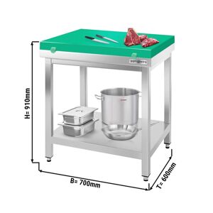 GGM Gastro - Table de travail en acier inoxydable PREMIUM avec fond de base sans rebord, y compris plaque de decoupe 700x600mm Vert