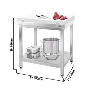 GGM Gastro - Table de travail en inox PREMIUM - 800x700mm - avec fond de base sans rebord y compris plaque de decoupe Blanc