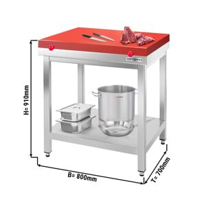GGM Gastro - Table de travail en inox PREMIUM - 800x700mm - avec fond de base sans rebord y compris plaque de decoupe Rouge