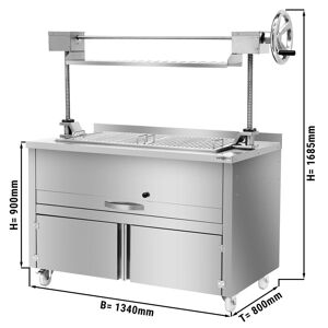 GGM Gastro - Grill au charbon de bois - 1340mm - avec elevateur & 1 tiroir Argent