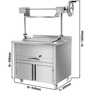 GGM Gastro - Grill au charbon de bois - 800mm - avec elevateur & 2 tiroirs Argent