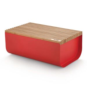 Alessi - Boîte a pain Mattina avec planche a decouper, bambou / rouge