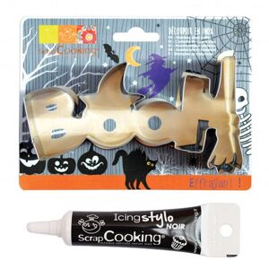Decoupoir a biscuits en inox Booh Halloween + stylo alimentaire noir Scrapcooking