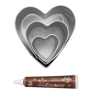 Stylo chocolat + 3 mini emporte-pieces inox Coeurs Youdoit