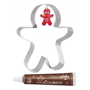 Decoupoir a patisserie inox XXL Bonhomme en pain d'epice + 1 Stylo chocolat Scrapcooking