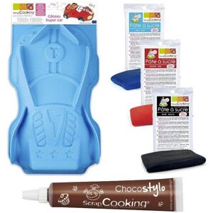 Coffret moule et pate a sucre pour gateau Cars + 1 Stylo chocolat Scrapcooking