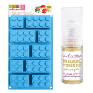 Moule en silicone briques + Poudre alimentaire irisee doree Scrapcooking