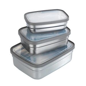 Set de 3 lunch box en inox et couvercles en plastique Wenko by Maximex [Gris metallise]