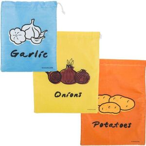 3 sacs de conservation alimentaires en tissu : ail, oignons, pommes de terre Kikkerland Design