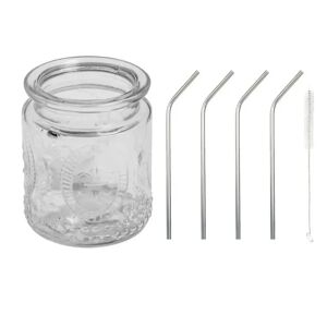 Recipient en verre vintage 270 ml + 4 pailles en inox Youdoit