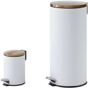 OZAIA Lot de 2 poubelles a pedale en inox 30L et 3L Blanc et dore PIRA