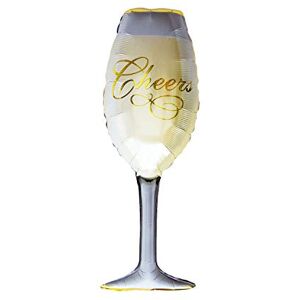 Unique ® Ballon gonflable en aluminium Taille XXL Bouteille de champagne ou verre Décoration JGA, mariage, anniversaire, fête Ballon au choix (verre à champagne) - Publicité