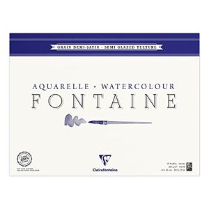 Clairefontaine 96409C Bloc Encollé 4 Côtés Fontaine 25 Feuilles Papier Aquarelle Blanc 100% Coton Grain Demi-Satiné Qualité Professionnelle 42x56 cm 300g - Publicité