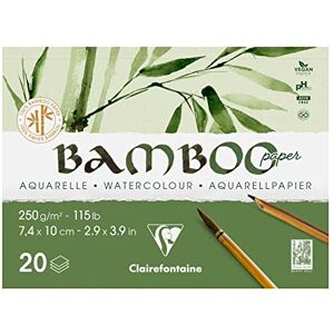 Clairefontaine 975910C Bloc Encollé 1 Côté Bamboo 20 Feuilles Papier 100% Bambou Aquarelle Blanc Naturel 100% végan Grain Finement Marqué Qualité Professionnelle A7 7,4x10 cm 250g - Publicité