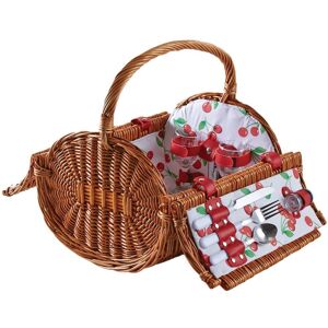 Aubry Gaspard Panier pique-nique rond en osier clair 2 couvert cerise Marron 35x24x30cm