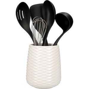 Kitchenaid Set de 6 Ustensiles Résistants à la Chaleur avec Porte-Ustensiles Noir 23x34x13cm