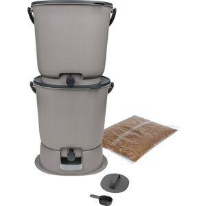 2 Composteurs Bokashi en Plastique recycle, gris, 15,3l Gris 40x40x30cm