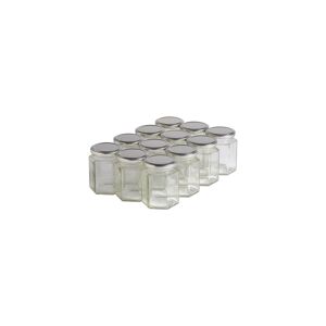 Apiculture.net - Matériel apicole français 12 pots verre hexagonaux 250g (196 ml) avec couvercles TO 58 - Argenté69 mm