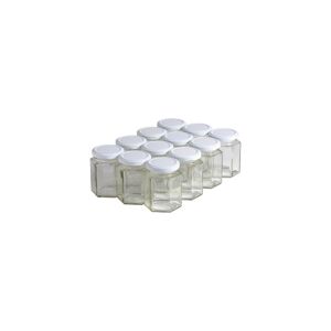 Apiculture.net - Matériel apicole français 12 pots verre hexagonaux 250g (196 ml) avec couvercles TO 58 - Blanc69 mm