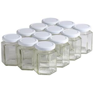 Apiculture.net - Matériel apicole français 12 pots verre hexagonaux 250g (196 ml) avec couvercles TO 58 - Blanc69 mm - Publicité