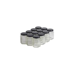 Apiculture.net - Matériel apicole français 12 pots verre hexagonaux 250g (196 ml) avec couvercles TO 58 - Noir69 mm