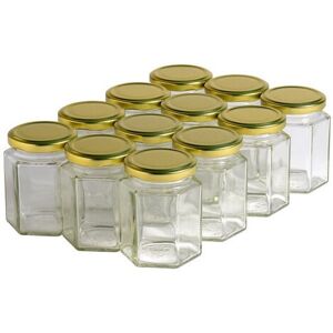 Apiculture.net - Matériel apicole français 12 pots verre hexagonaux 250g (196 ml) avec couvercles TO 58 - Doré69 mm - Publicité