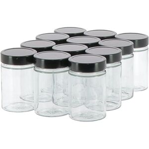 Apiculture.net - Matériel apicole français 12 pots verre 500g (370ml) Modernes avec couvercles Deep - Noir70 mm