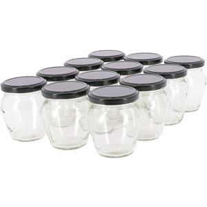 Apiculture.net - Matériel apicole français 6 pots verre Orcio 400g (314 ml) TO 63 avec couvercles - Noir