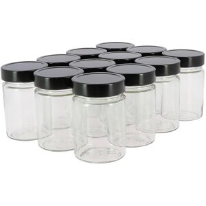 Apiculture.net - Matériel apicole français 12 pots verre 400g (314ml) Haut Modernes avec couvercles TO70 Deep - Noir